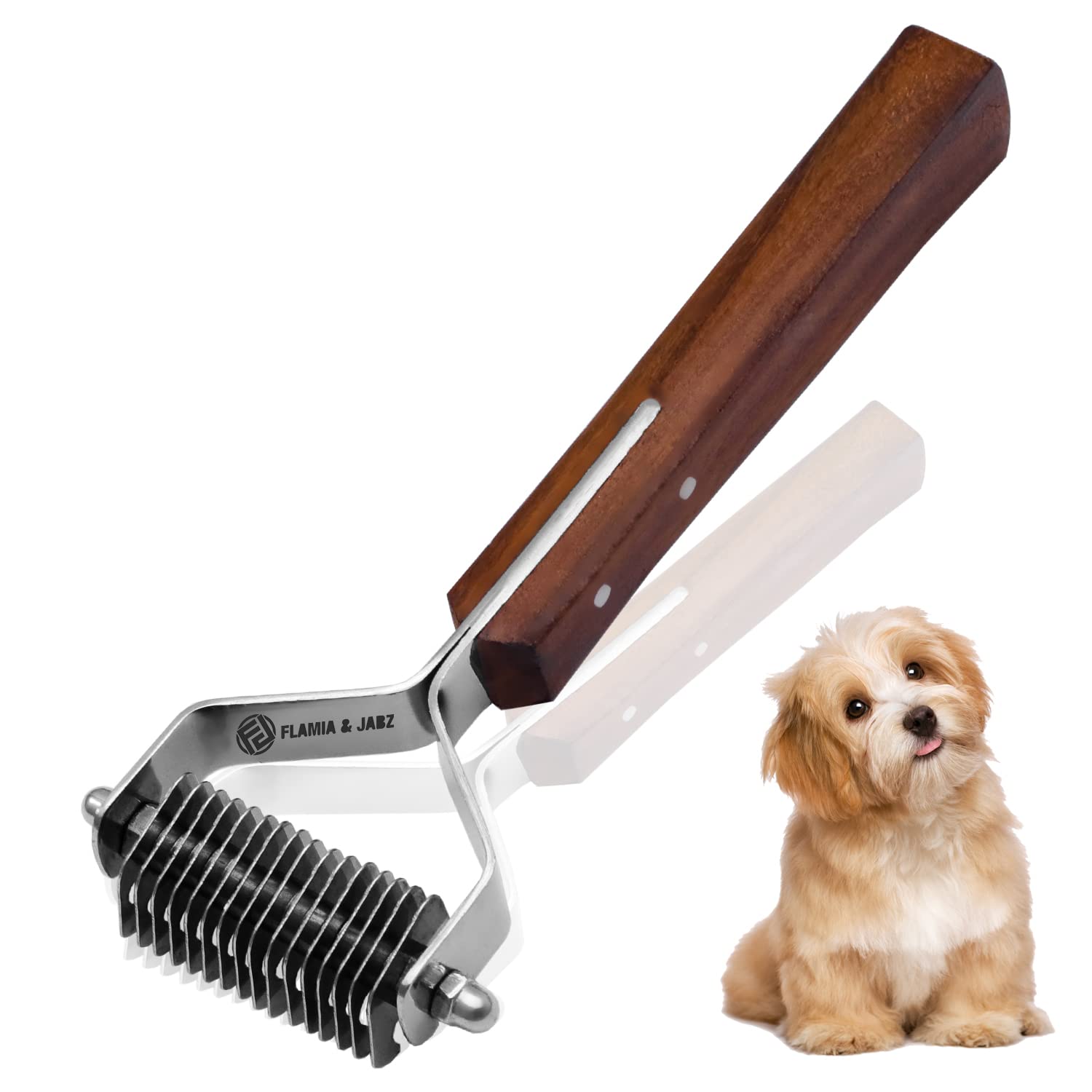 Flamia & Jabz Professional Rake (Dematting Comb) for Undercoat Grooming of Dogs, Cats & Pets (16 Blades)