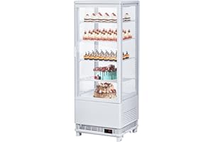 EUKER Commercial Display Refrigerator, 3.5 Cu Ft Countertop Pastry Display Case with Double-Layered Glass, Display Cake Fridge with Interior LED Lighting, Single-Door Bakery Refrigerator, White