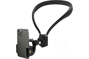 Binazon Neck Mount for Phones, Hands Free POV/Vlog Filming, Neck Cell Phone Holder for Recording Cooking Riding Outdoor, Content Creator Essentials Compatible with iPhone Android Smartphones (Black)