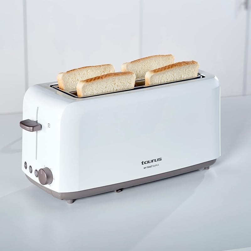 - Tostadora 1450W, Doble Ranura Larga, 6 Niveles, LED, Silenciosa