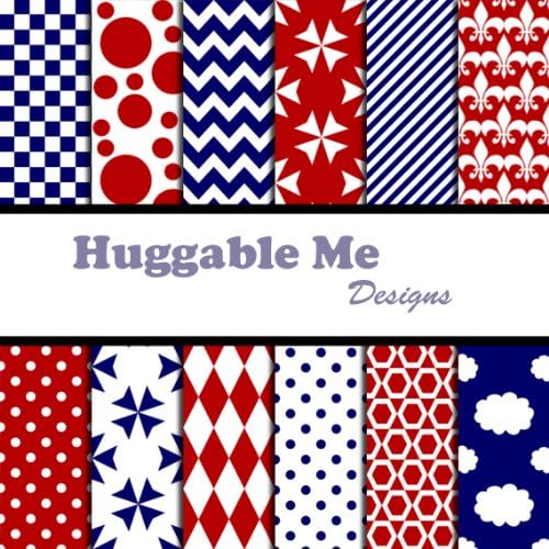 Red White & Blue Patterns Scrapbook Paper - Digital Files on CD