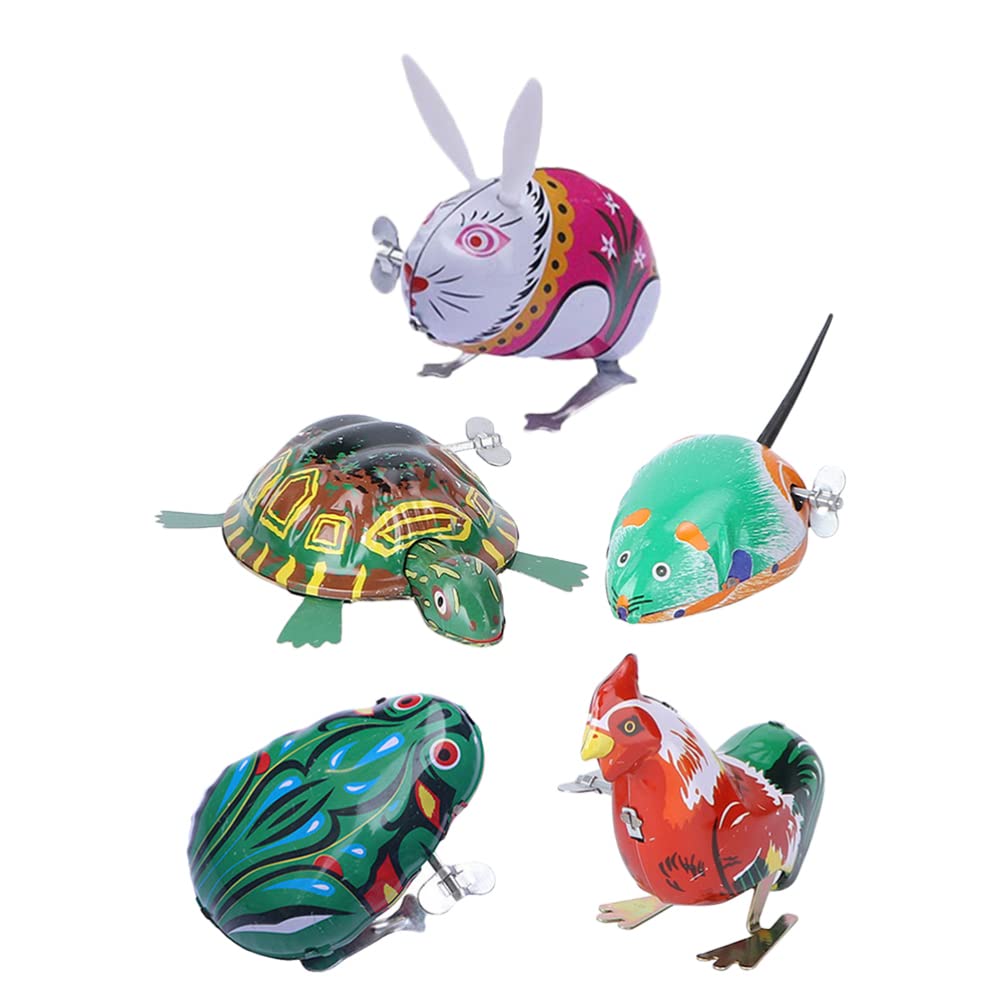 5pcs Retro Style Wind Up Metal Tin Vintage Clockwork Spring Frog Party Favor for Kids Children Christmas Stocking Stuffers (Random Style)