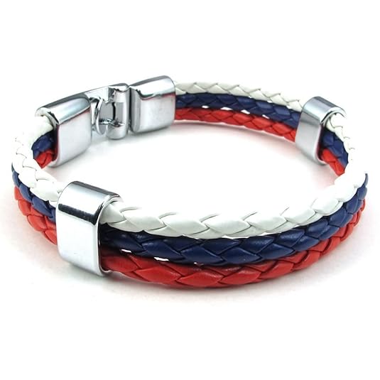 KONOV Jewellery Herren Damen Leder Armband, National Flagge Armreif, Weiß Blau Rot (mit Geschenk Tüte)