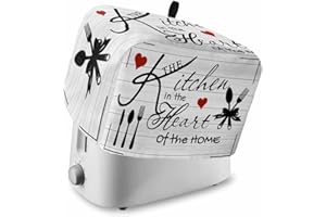 Gavrelixora Kitchen Tableware Toaster Cover 4 Slice, Black Words Vintage Kitchen Appliance Covers with Pocket & Loop, Red Love Heart Polyester Bread Machine Covers Dust & Fingerprint Protection