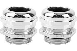 QCG 2 Pcs 1" NPT Nickel-Plated Copper Waterproof Cable Gland, IP68 Waterproof Adjustable Cable Glands, Strain Relief Cord Grip Connectors with Gaskets and Locknut for 18-25mm Cable Diameter
