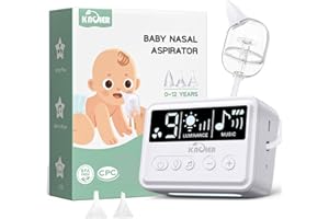 KNOIER Nasal Aspirator for Baby, Nose Sucker for Toddlers, Electric Nose Suction for Baby, Automatic Nose Cleaner with 3 Silicone Tips, 9 Suction Levels, Soothing Music and Light, White