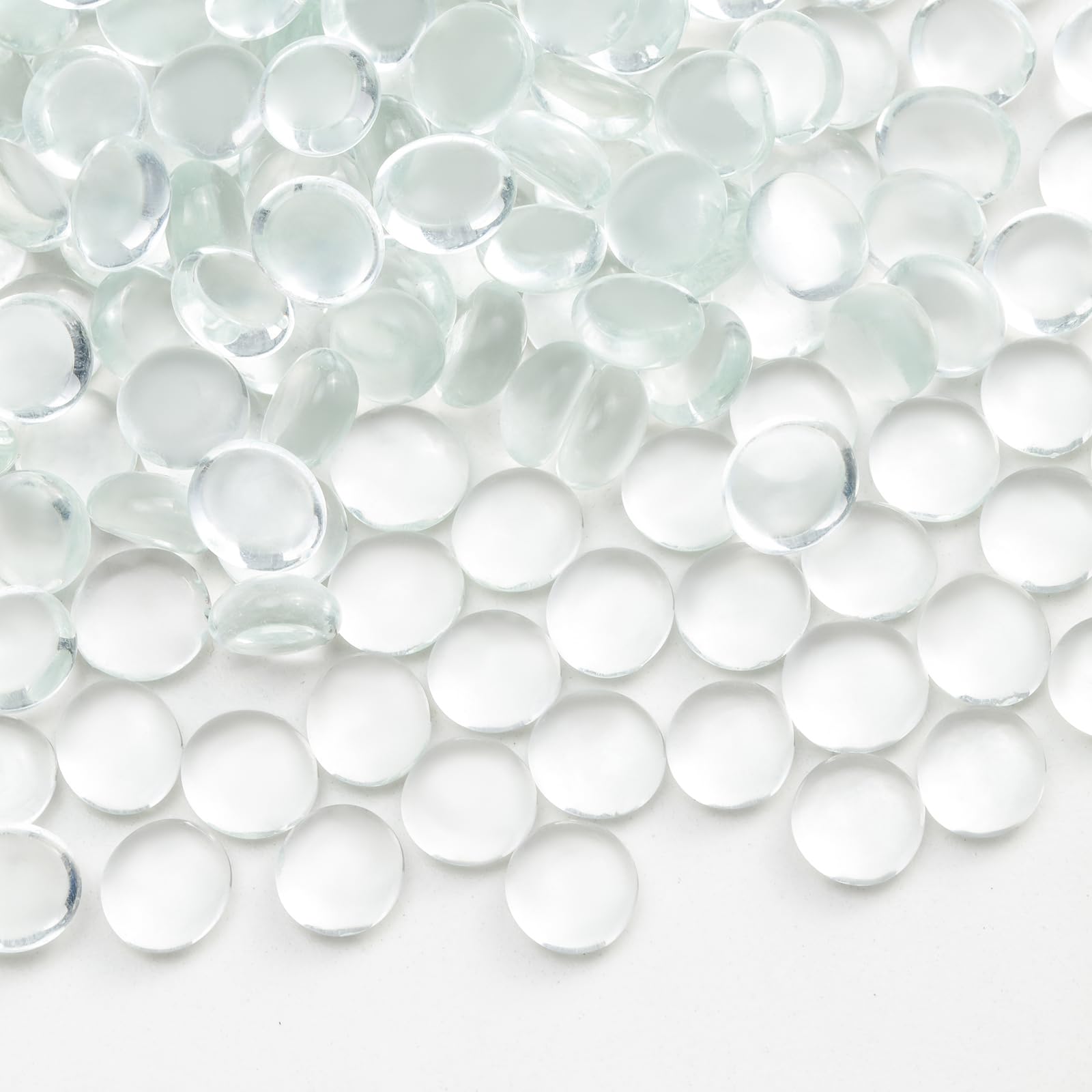 Hisredsun 13-16mm 380 Pcs Small Glass Pebbles, 2 lbs Flat Marble Beads, Vase Filler Stones Fire Glass Pebbles Artificial Gemstones Decorative Glass Stones for Aquarium, Flowerpot, Landscaping