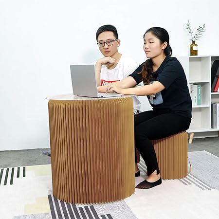 Amazon Co Jp 茶色の折りたたみ式の紙製ラウンドテーブル アクリル製のテーブルトップ 直径56cm 高さ65cm シンプルでスタイリッシュ 高い収納スペース オフィス カフェ リビングルーム ダイニングルームに最適 文房具 オフィス用品