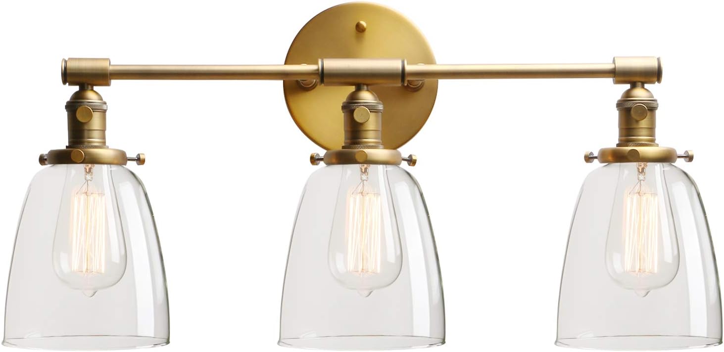 PERMO Vintage Industrial Antique Three-Light Wall Sconces with Oval Cone Clear Glass Shade (Antique)