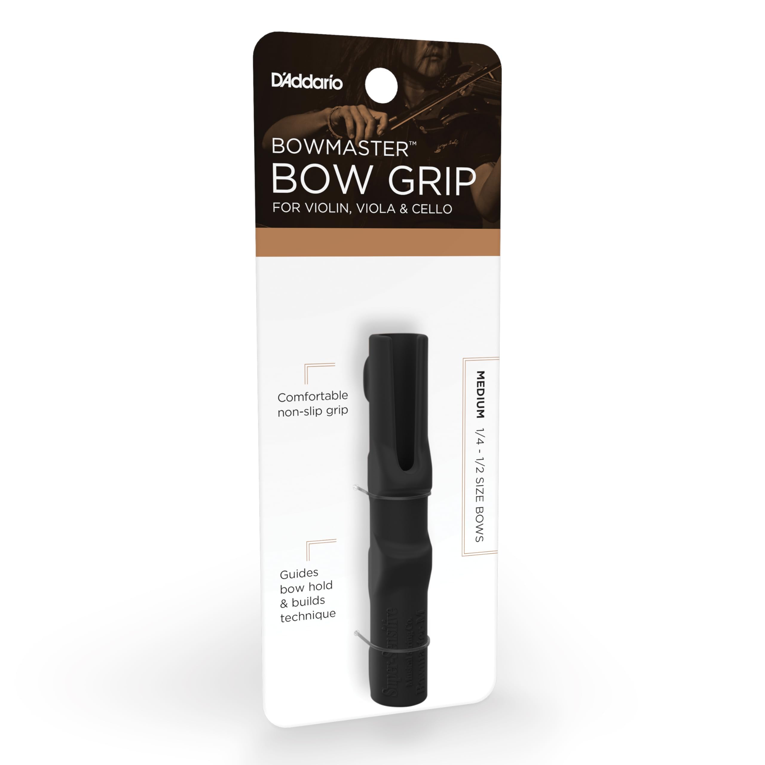 D'Addario Bowmaster - Cello, Viola, Violin Bow Grip - Helps Technique - Medium