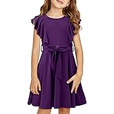 storeofbaby Girls Casual Ruffle Dress Elegant A-Line Flowy Dresses with Belt 5-14 Years