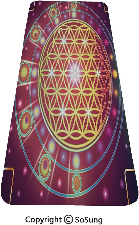 Sacred Geometry Rug Runner,Spiritual Symbolic Abstract Shapes Mathematics and Artsy Digital Print,for Living Room Bedroom Dining Room,4'x 1.3', Multicolor