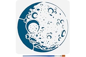 FINGERINSPIRE Moon Stencil with 1Pc Plastic Paint Brush 11.8x11.8 inch Reusable Lunar Surface Painting Stencil The Moon Pattern Stencil for Painting on Wall Wood Canvas Furniture DIY Home Decoration