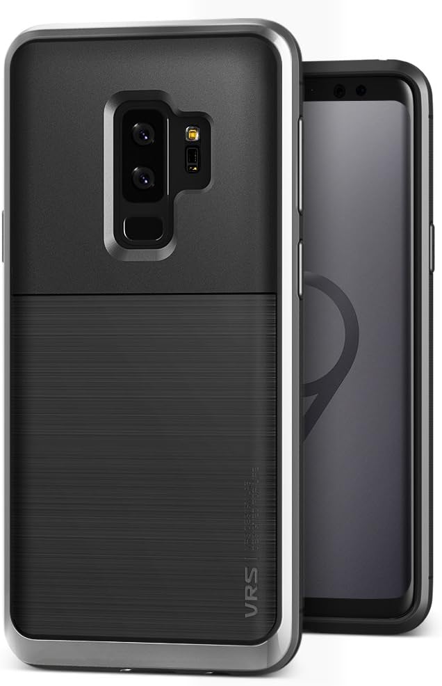 VRS DESIGN Samsung Galaxy S9 Plus Case, Dual Layer Protective Phone Case [Black + Steel Silver] Premium Shockproof TPU Silicon | Heavy Duty PC Bumper Cover [High Pro Shield] for Samsung S9 Plus