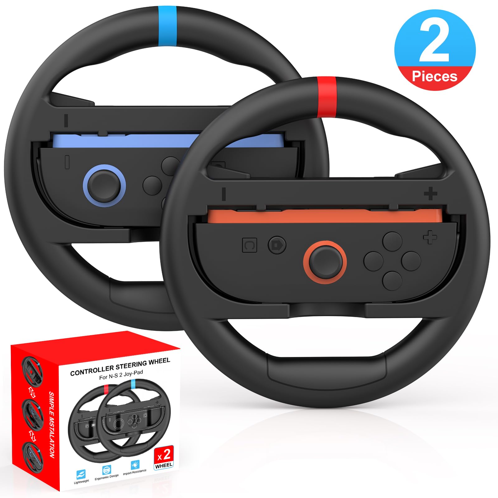 QuoLumPIA Steering Wheels for Switch 2(2025) Joy-Con Controllers | 2 Pack Racing Wheels Enhanced Triggers for MarioKart 8 Deluxe & Multiplayer Games with Easy Install & Quick-Release Fit | Secure Grip, Black