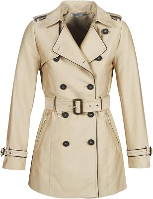 Gabardina recta abotonada con cinturón Beige 36