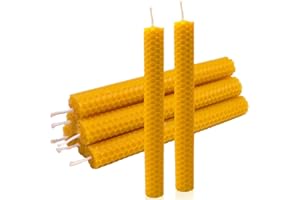 DEYBBY Handmade Beeswax Taper Candles, Dripless Wax Candles, Hand-Rolled Honeycomb Candles for Dinner Party, Set of 6 Flat Top（Brown Raw）
