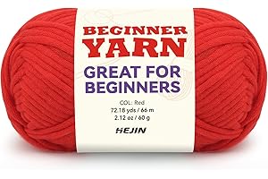 HEJIN 60g Red Yarn for Crocheting and Knitting;66m (72yds) Cotton Yarn for Beginners with Easy-to-See Stitches;Worsted-Weight Medium #4;Cotton-Nylon Blend Yarn for Beginners Crochet Kit Making