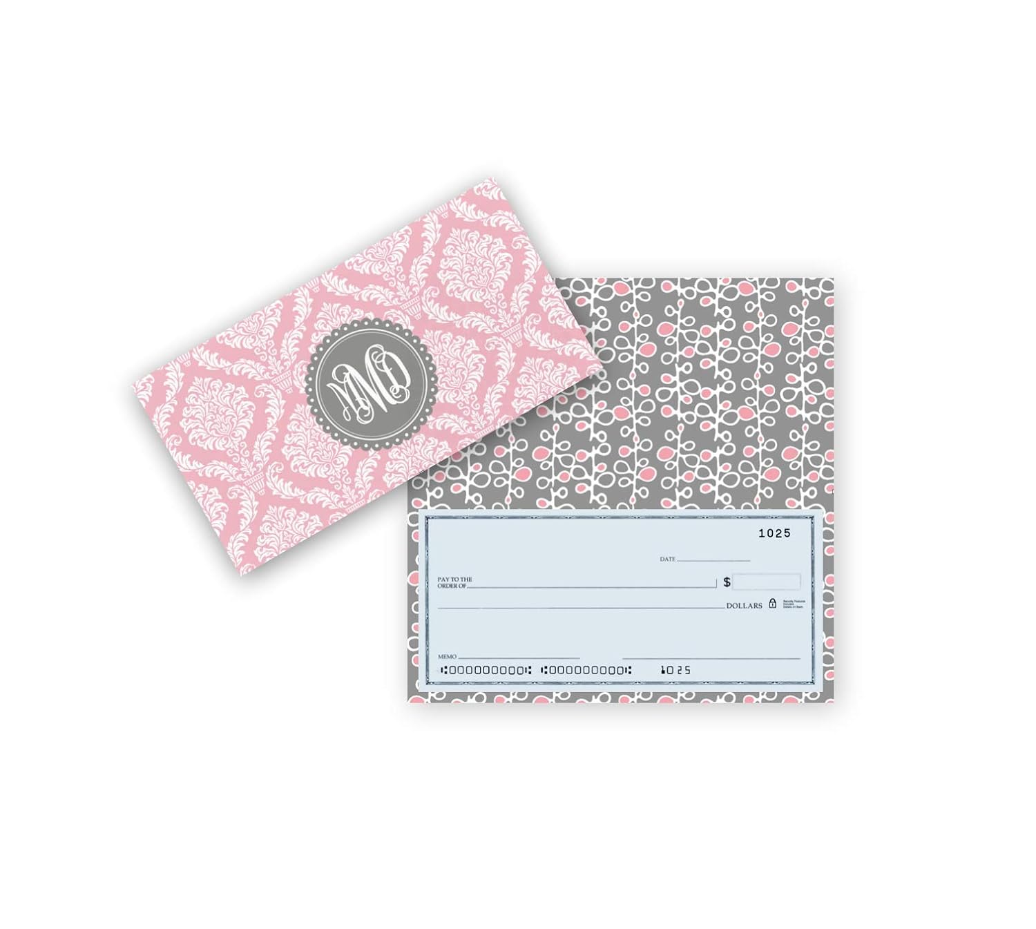 Monogram Checkbook Cover, Top Tear Duplicate Checks, Damask
