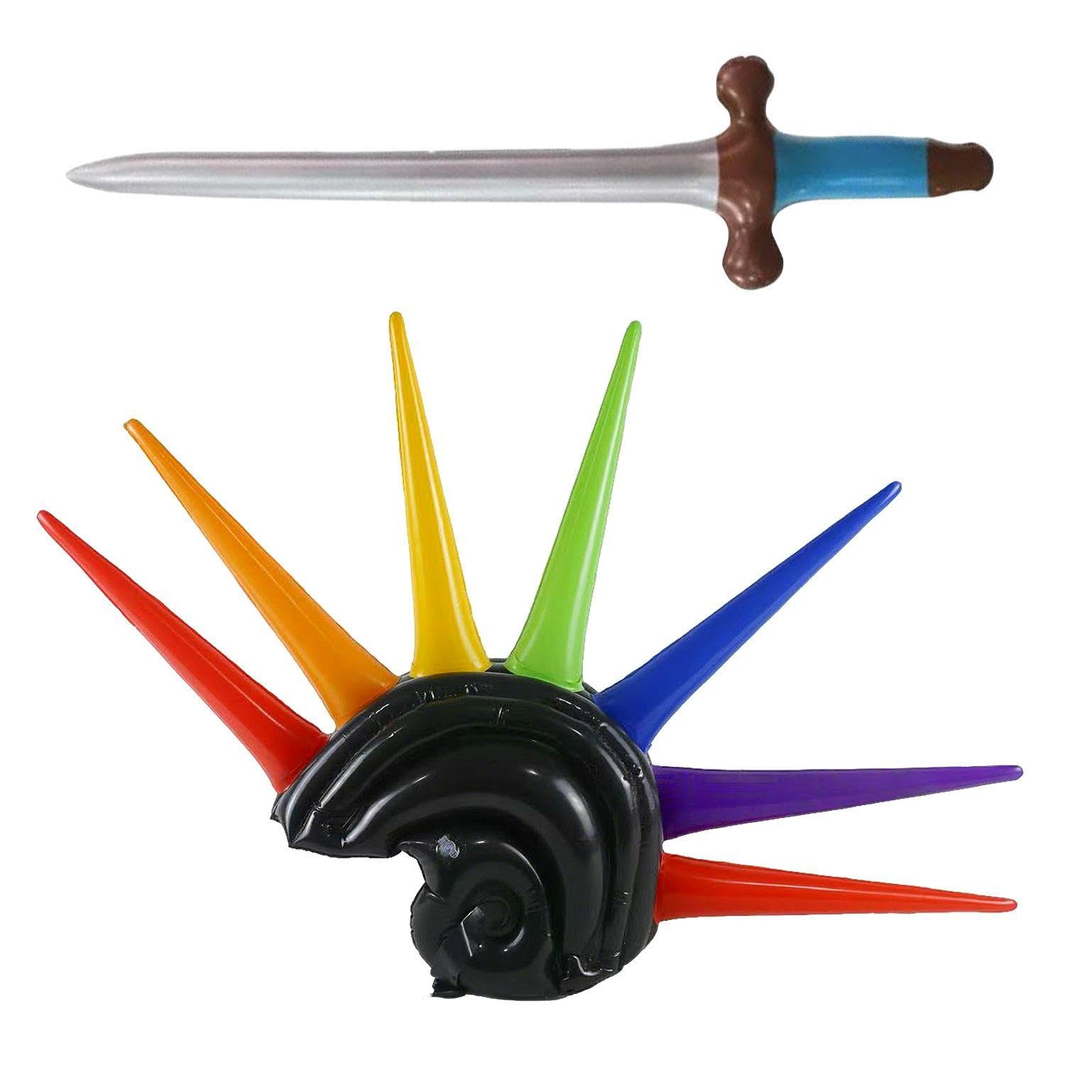 1 Piece Of Party Inflatable Helmet And 1 Piece Of Inflatable Sword, With Spiked Shape, Holiday Accessories, Carnival Headdress, Hair Accessories Dress Up.