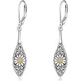 POPLYKE Daisy Earrings for Women 925 Sterling Silver Vintage Filigree Leverback Earrings Daisy Flower Jewelry