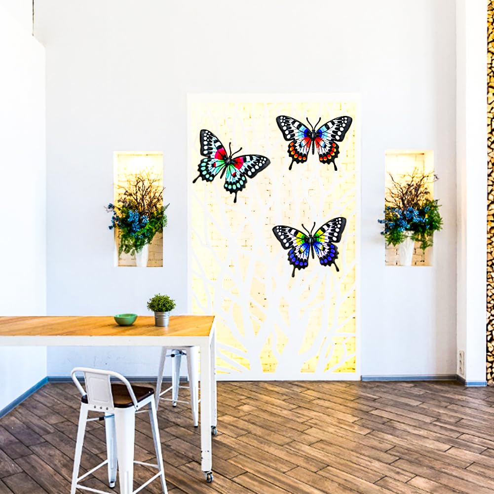 Metal Butterfly Wall Decor - 3 Pack Butterflies Wall Sculpture Hanging Decorations for Outdoor Fences Patio Yard Fence Garden Decorations, Gifts for Mom Friends