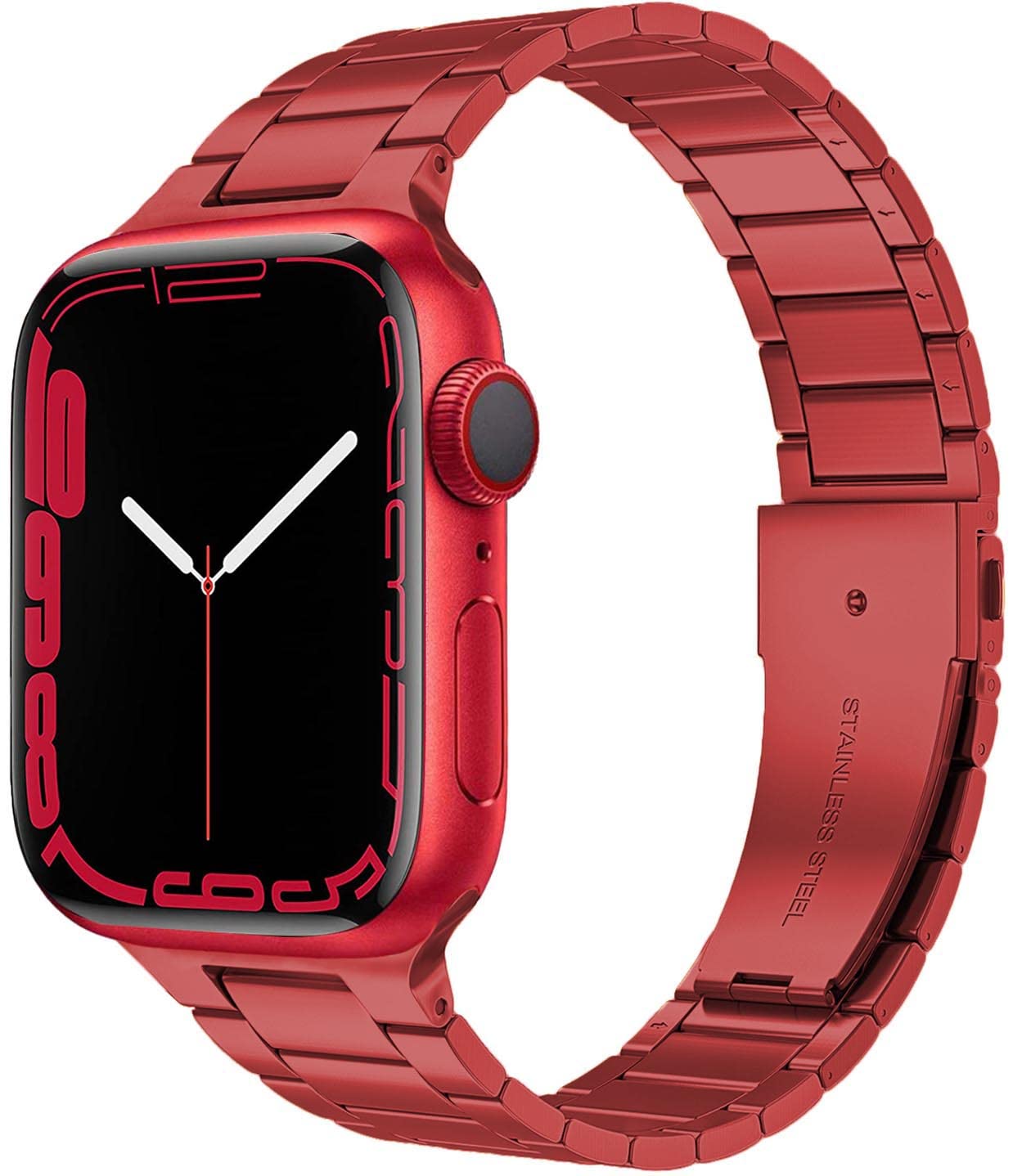 Miimall Metal Strap for Apple Watch Series 10/9/8/7/SE/6/5/4/3/2/1, 46/45/44/42mm, Stainless Steel Adjustable Band iWatch Strap Bracelet(Red)