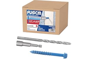 FVSCM 1/4" x 2-3/4" Concrete Screw Anchor,Flanged Slotted Hex Head, Drill & Driver Bits Included, for Concrete, Block & Brick(120pcs/box)