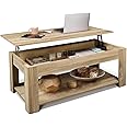 CAPHAUS 47' Natural Oak Lift Top Coffee Table with Storage, 110 lbs Capacity, 11 lbs Lifted