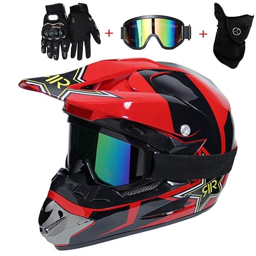 Mopedhelm Motocross Helm, PKFG Serie HM710 Motorradhelm Set Herren