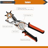 TOWOT 5-in-1 Hole Punch Kit Leather Belt Plastic Fabric Rotary Puncher view 2