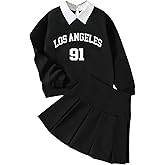 Ecolala Girls 2 Piece Outfits Cute Preppy Graphic Long Sleeve Sweatshirt and Pleated Skirt Set