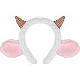 DEARMAMY Sheep Headband with Sheep Horns and Ears White Lamb Costume Cute Lamb Ear Hair Cute Lamp Cosplay Hair Band Animal Sheep Costume Accessories Spiral Hair Bobbles