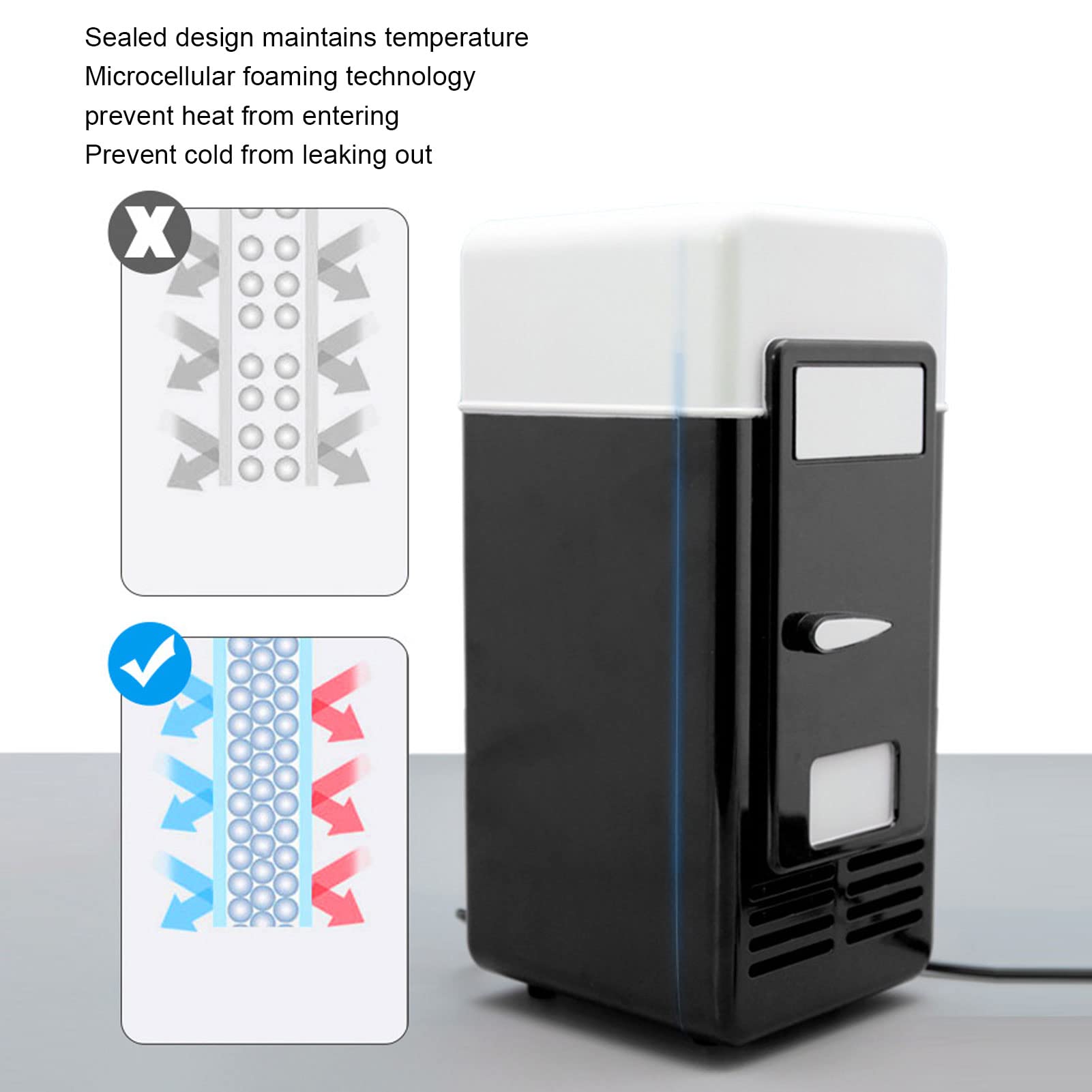 Mini Fridge, USB Powered Fridge Cooler, USB Fridge Insulated Cooling Small Portable Low Decibel Energy Saving Semiconductor Refrigeratior for Bedroom, Car, Office Desk & Dorm Room (Black)