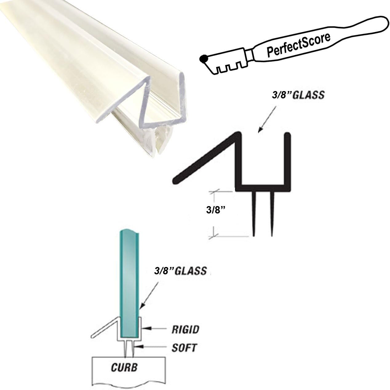 PerfectScore Frameless Shower Door Translucent Wipe and Drip Rail for 3