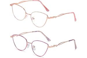 CasaVitala 2 Pack Cat Eye Reading Glasses for Women - Blue Light Blocking Ladies Fashion Readers with Metal Frame