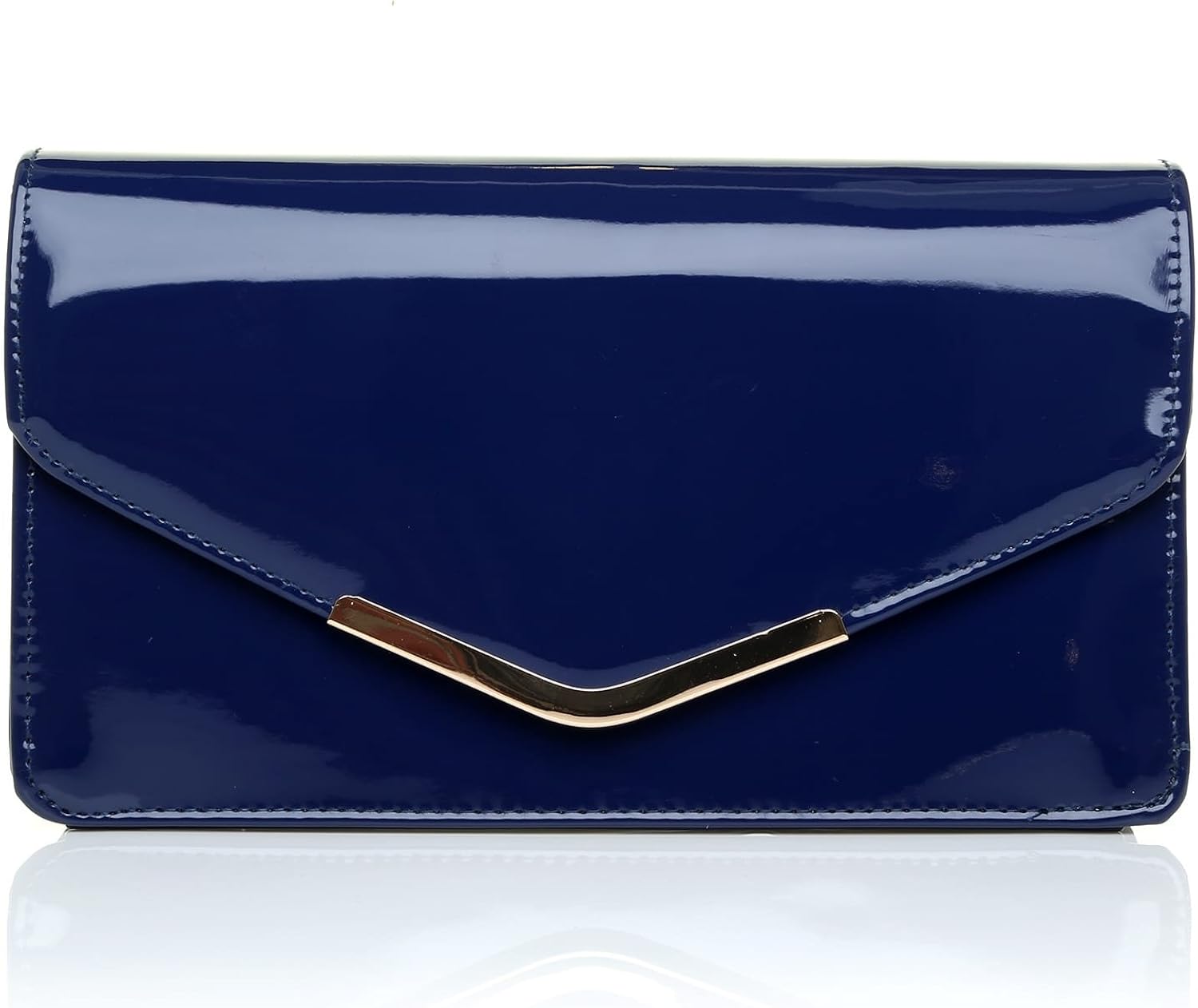 navy blue patent clutch bag