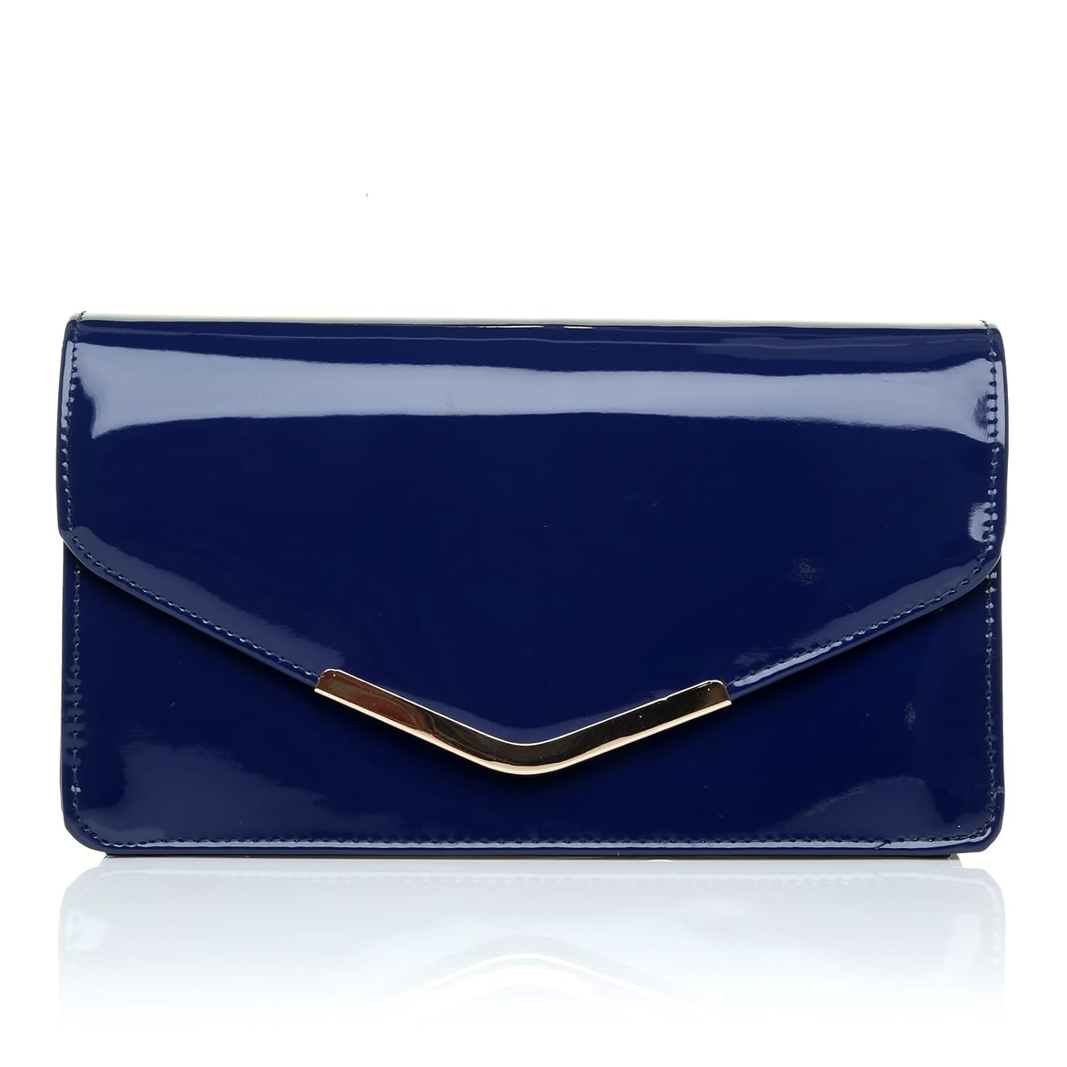 navy blue patent clutch bag