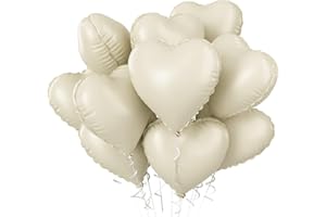 BIAPIAN Cream Heart Balloons, 10PCS Cream White Foil Heart Shape Balloons, 18inch Beige Foil Valentine Balloons for Helium Nude Neutral Love Balloon for Valentines Day, White Wedding, Brithday Decorations
