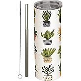 amepay Potted Plant Stainless Steel Insulated Tumbler with Lid - 20oz Vibrant Botanical Travel Mug,Reusable Metal Straw & Brush, Double-Wall Vacuum Bottle Cup for Hot and Cold Drinks Gifts