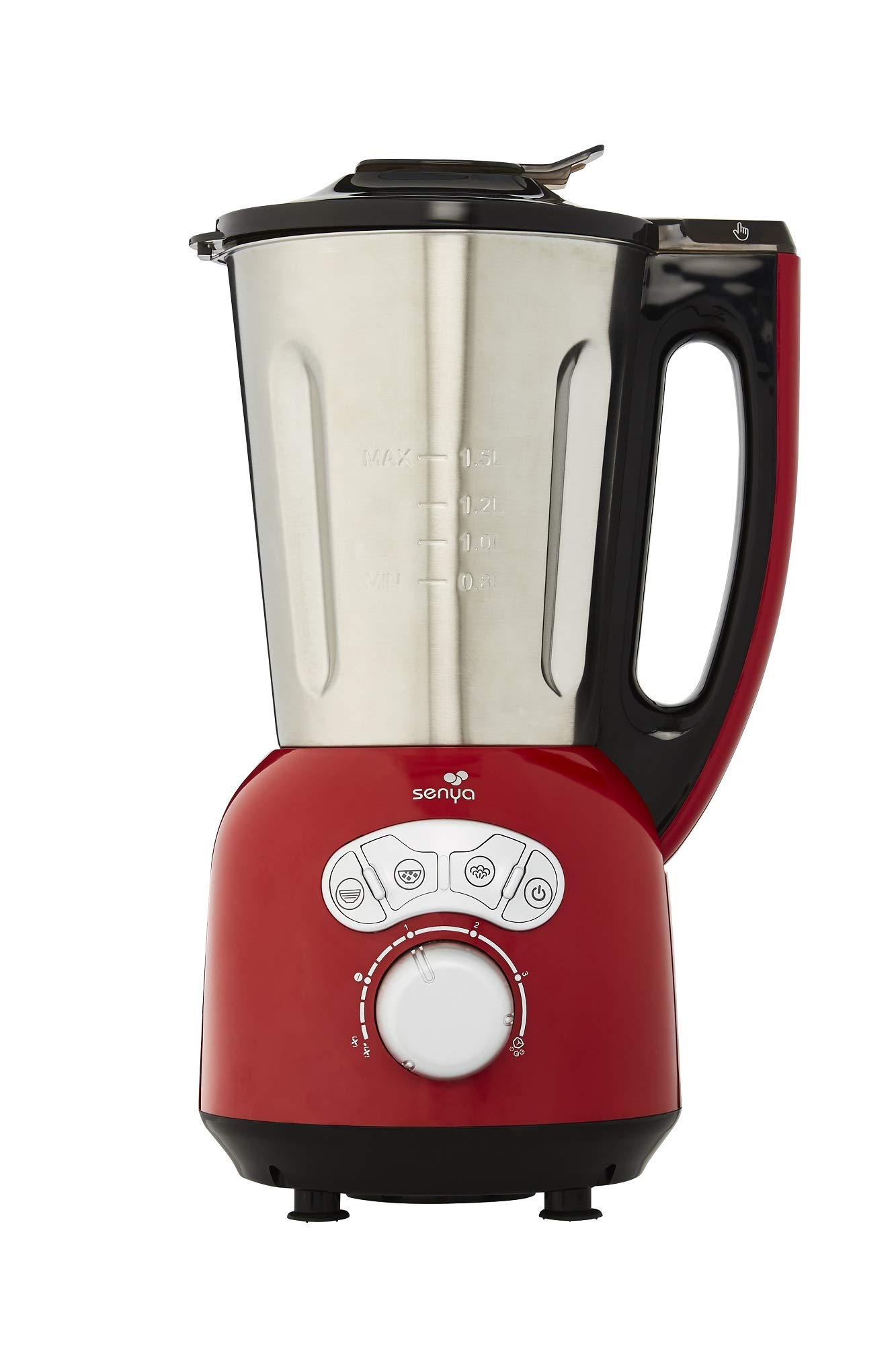 Senya Blender Chauffant Rouge Inox Cook & Ice V3, Mixeur Soupe Veloutée/Moulinée, Cuisson Vapeur, Glace Pilée Smoothies, 1, 5L,1400W, Sycp-Hb008R