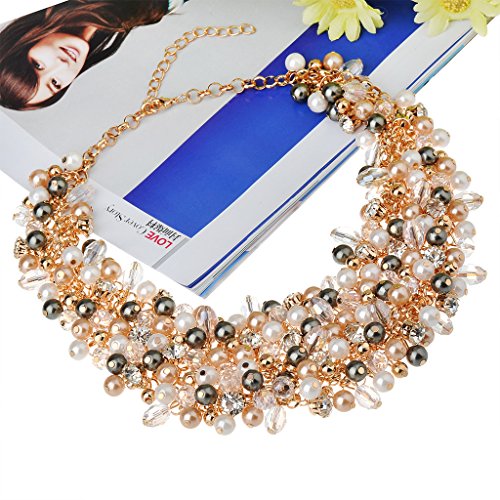 IPINK Fashion Women Big Faux Pearl Multi Strand Chunky Evening Jewelry Set