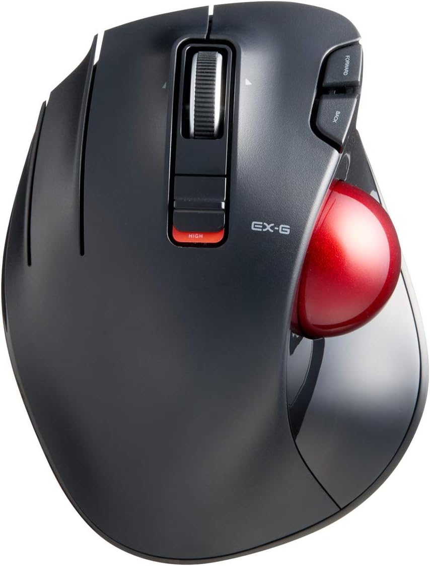 Elecom EX-G Left-Handed Trackball Mouse, 2.4GHz Wireless, Thumb Control, 6-Button Function, Ergonomic Design, Red Ball - Image 3