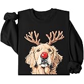 Relliot Golden Retriever Christmas Sweatshirt Golden Retriever Reindeer Christmas Hoodie Long Sleeve Adult Unisex Shirts