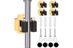 blueden 4pcs Anti-Slip Broom and Mop Holder,Wall Mounted Utility Rack with Screws,Stainless Steel Heavy Duty Mop and Broom Hanger,Space-Saving for Kitchen,Home,Bathroom,Garden,Garage Storage.Gold