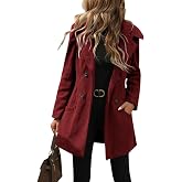 chouyatou Women's Winter Double Breasted Hooded Wool Coat Notch Collar Trench Coat Peacoat