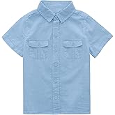 Makkrom Boys Button Down Short Sleeve Linen Shirts Casual Summer Beach Lapel Collar Top Shirts