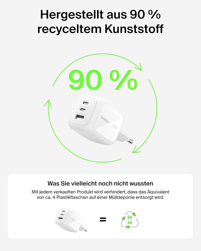 BoostCharge Pro 70W 3-Port GaN Ladegerät USB C mit Reisestecker-Set