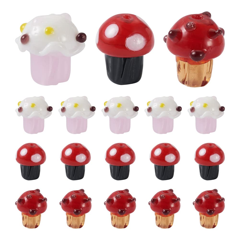 Boutigem 18Pcs Handmade Mushroom Lampwork Glass Beads 3D Vegetable Crystal Loose Spacer Beads for DIY Jewellery Bracelets Necklace Earrings Keychains Making