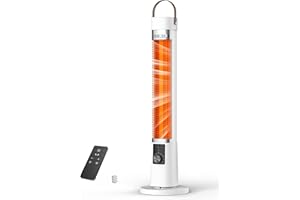 SLKDRFT Outdoor Heater for Patio, 1500W Electric Infrared Heaters for Porch Garage Indoor Use, 9H Timer, 60° Oscillation & 9 Heat Level, Tip-Over/Overheating Protection, Safety Lock, Super Quiet, IPX5, White